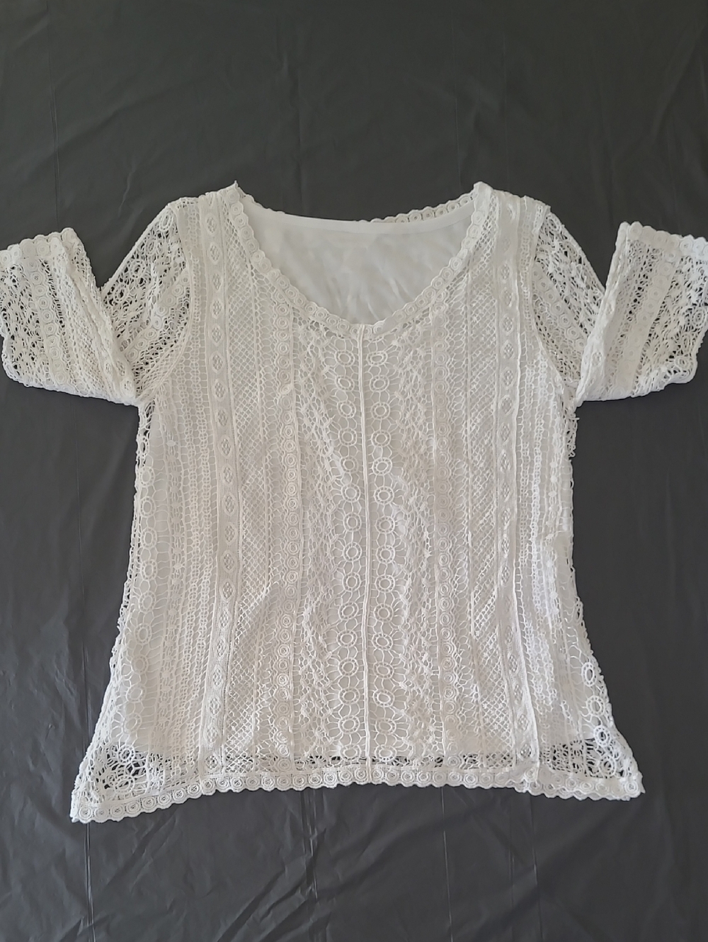 Christopher & Banks Crochet White Lace Scoop Neck Blouse 2 In 1 Top